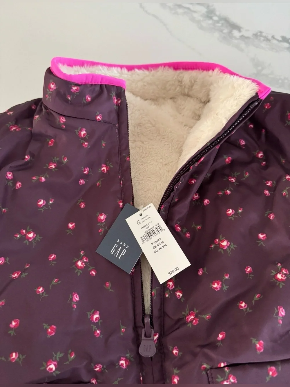 GAP Girls Reversible Cozy Jacket in Burgundy Plum Size 5